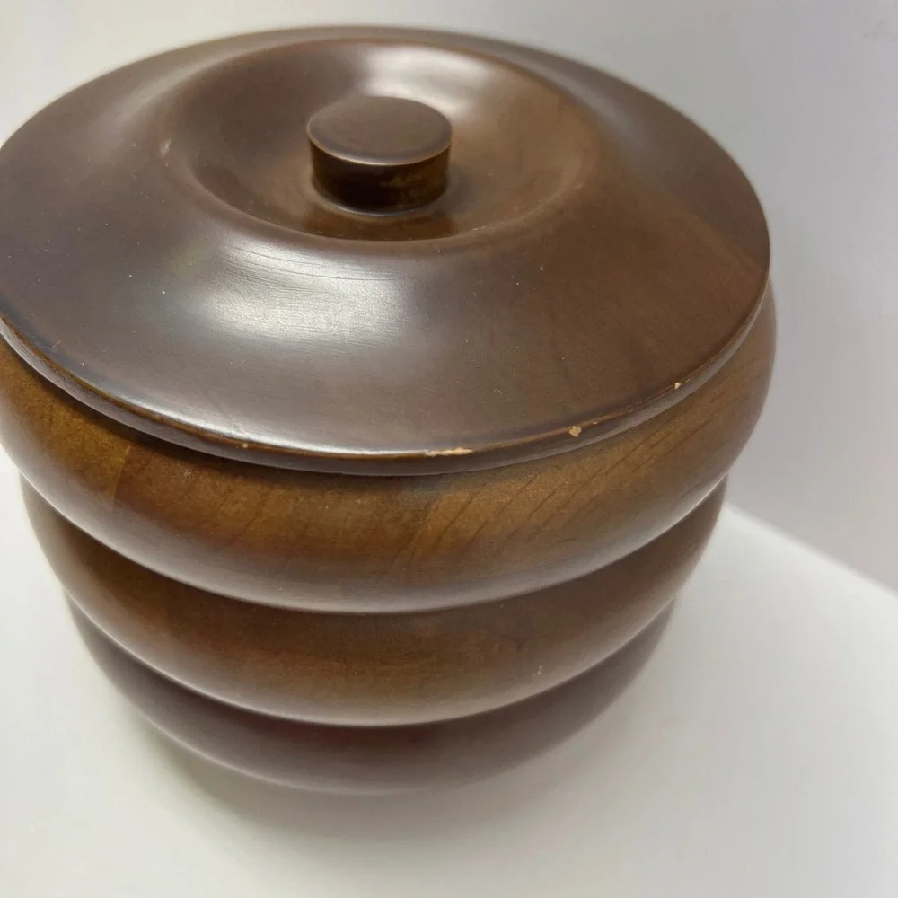 Hellerware 3 Piece Turned Stacking Wood With Lid MCM‎ Ribbed Beehive Nesting VTG